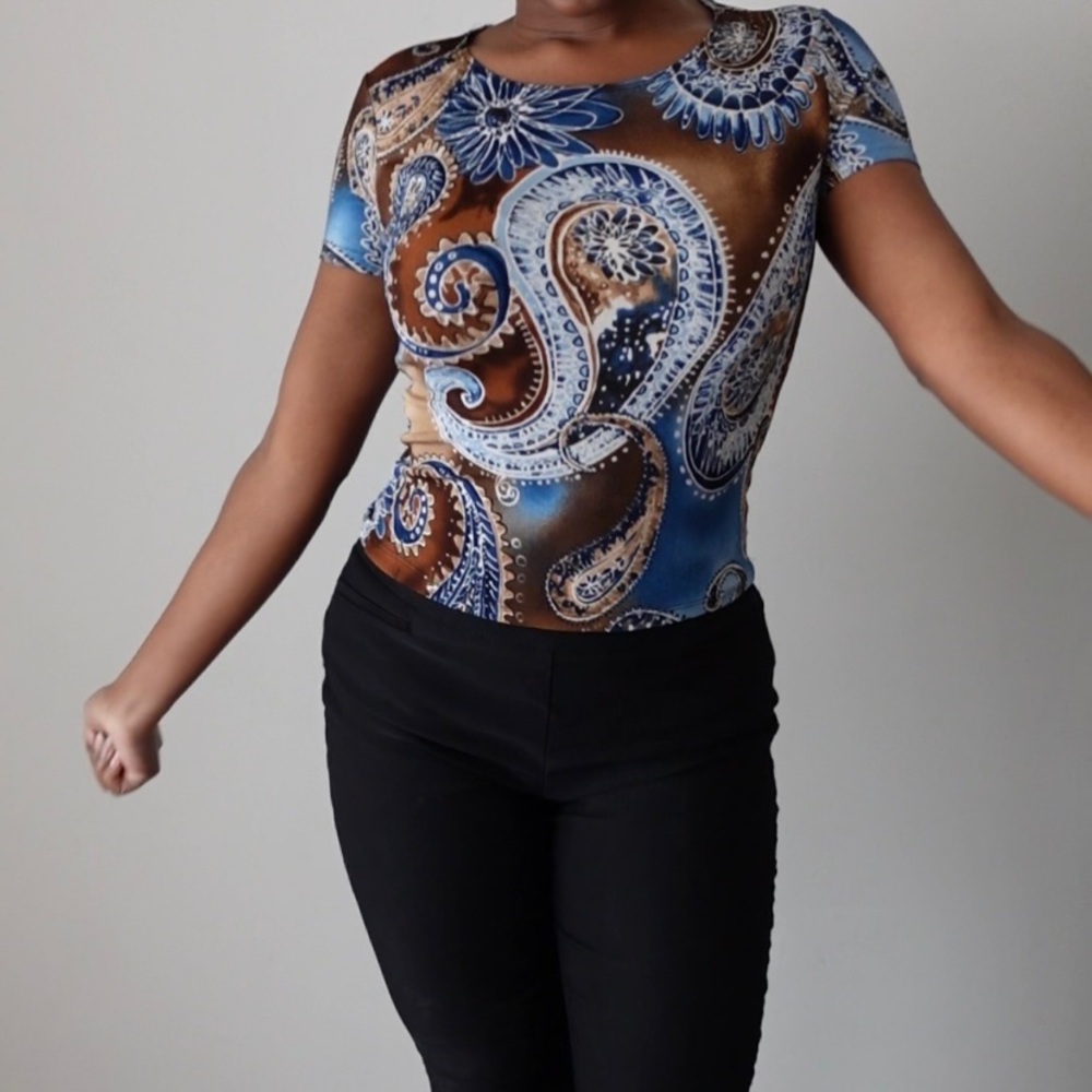 Paisley Print Top with Black Pants
